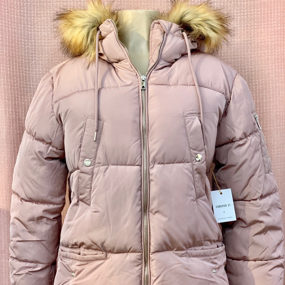 pink fluffy faux fur coat! size S!